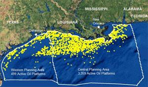 Thousands of oil platforms dot the Gulf of Mexico, and despite predictions of a 'moderate' hurricane season, the oil and gas industry continues to recover from last year's storms.