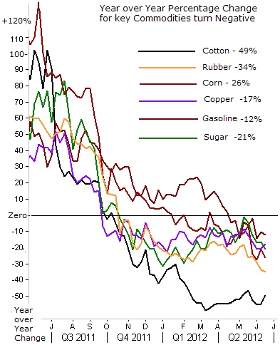 Year over Year % Change for key Commodities turn Negative