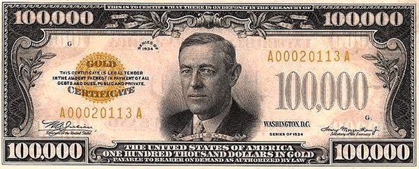 US 100,000 Gold Certificate