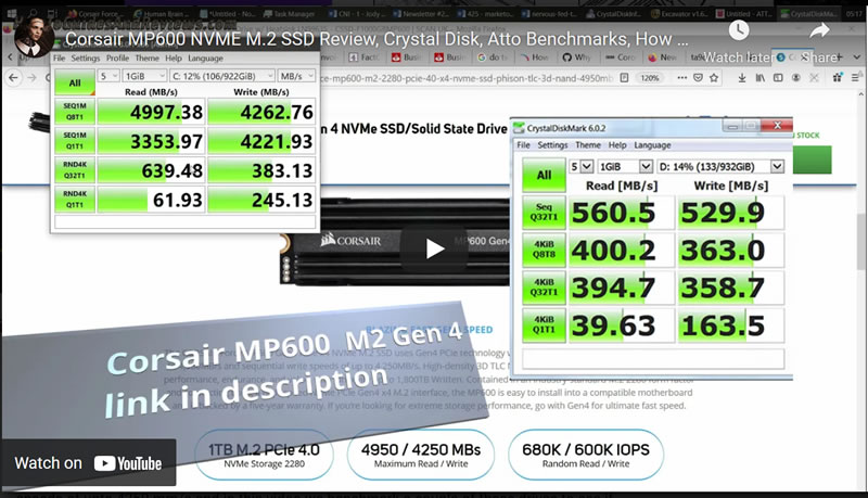 Corsair MP600 NVME M.2 SSD Review, Crystal Disk, Atto Benchmarks, How Hot Does it Get?
